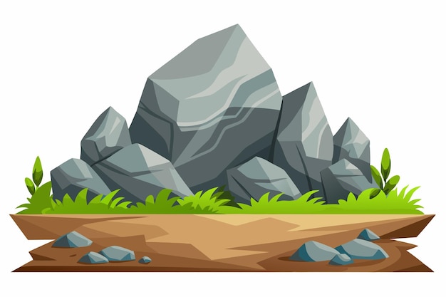 Cartoon Landscape with Large Grey Rocks and Green Grass