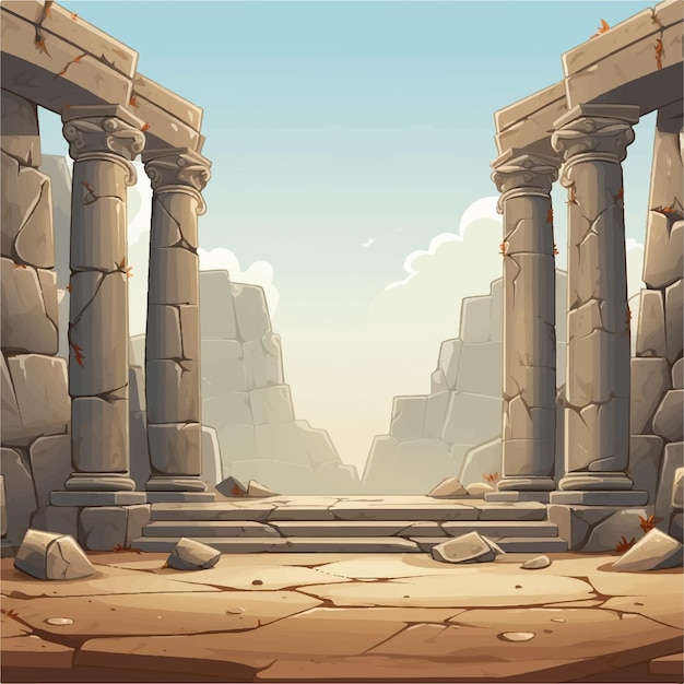 a cartoon landscape with a stone ruins an ancient temple with columns and pillars game background