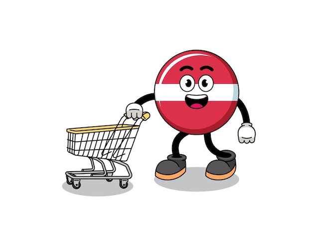 Cartoon of latvia flag holding a shopping trolley