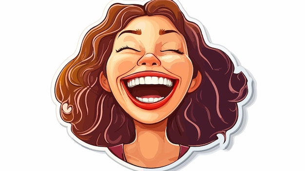 Cartoon Laughing Woman Sticker Playful and Cheerful Character Illustration