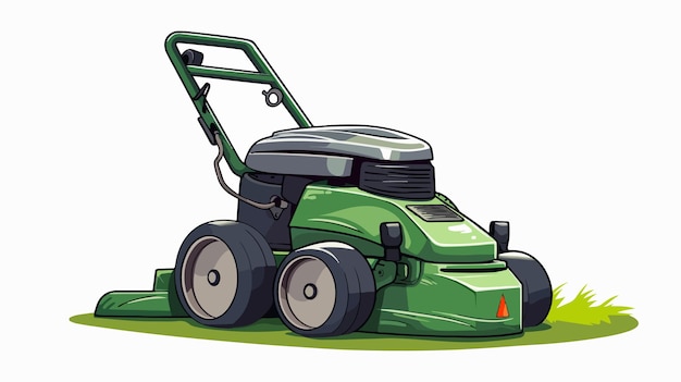 Cartoon Lawn Mower in Backyard Vibrant Illustration of Gardening Equipment