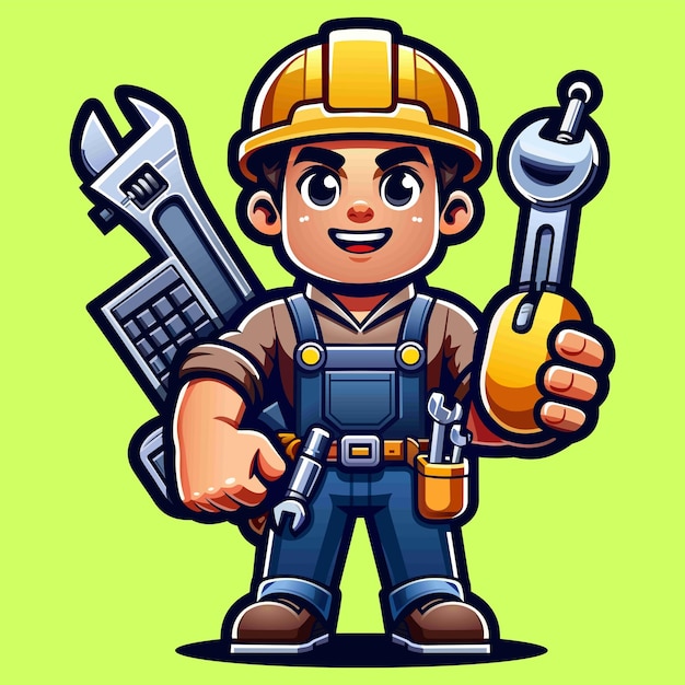 Vector a cartoon of a lego worker holding a wrench