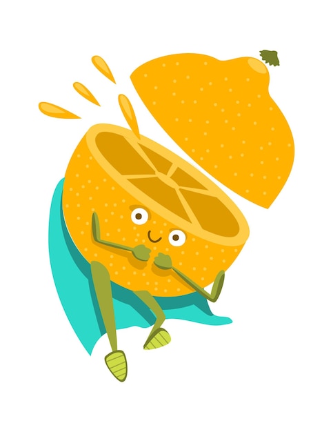 Cartoon lemon superhero Vector illustration