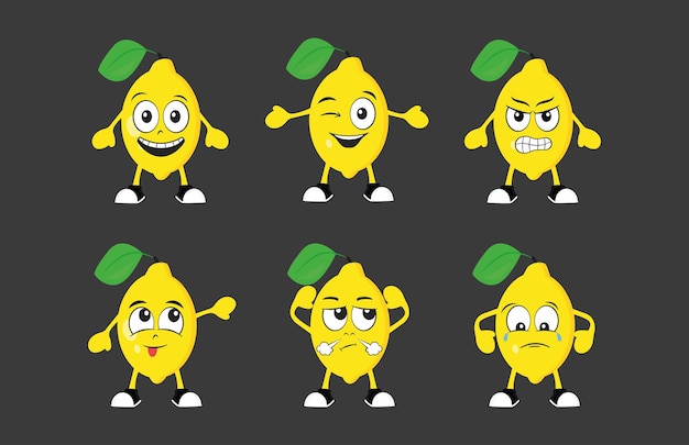 Vector cartoon lemons set with different emotions vector