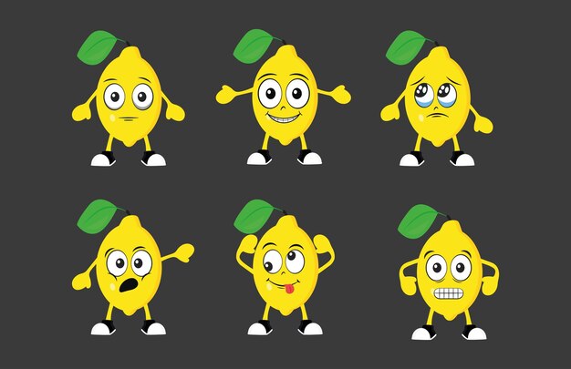 Vector cartoon lemons set with different emotions vector