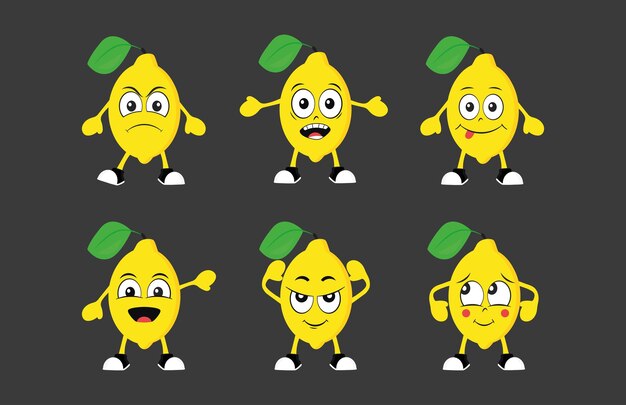 Vector cartoon lemons set with different emotions vector