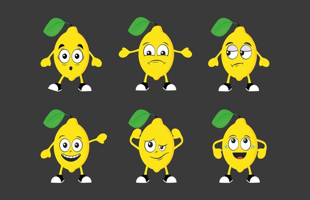 Vector cartoon lemons set with different emotions vector