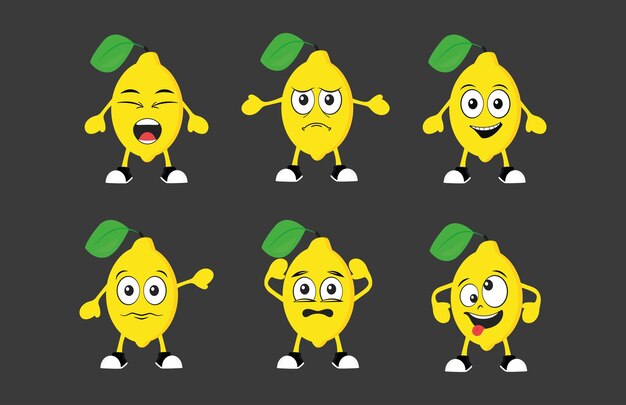 Vector cartoon lemons set with different emotions vector