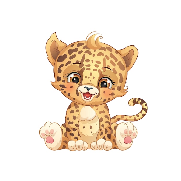 Cartoon leopard cub Cute wildcat vector illustration Safari animals