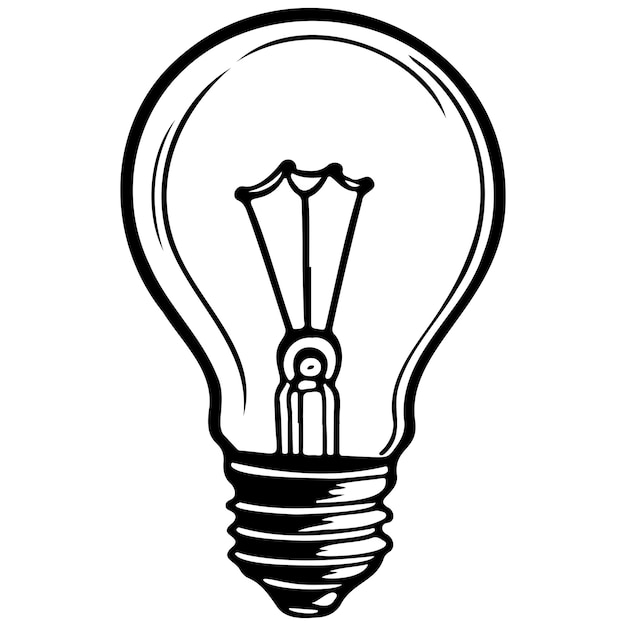 cartoon light bulb black hand drawn line illustration transparent background