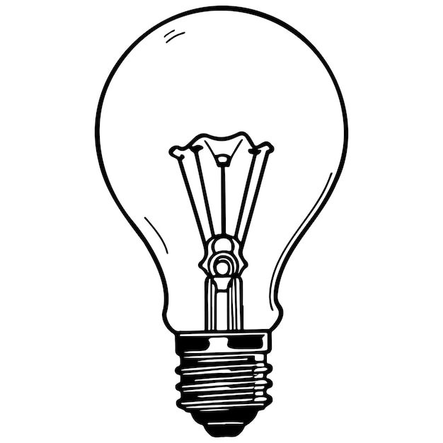 cartoon light bulb engraving drawing of black silhouette monochrome isolated artwork