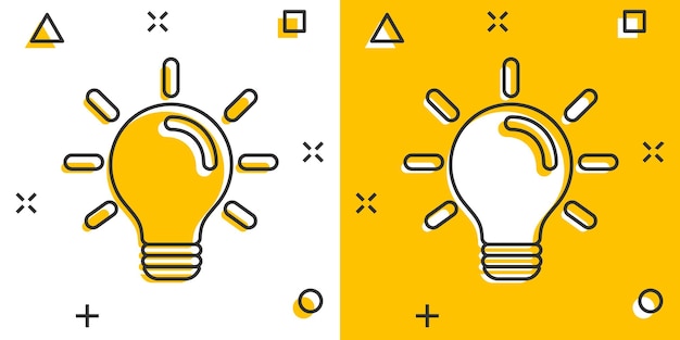 Cartoon light bulb icon in comic style Idea sign illustration pictogram Lightbulb business concept