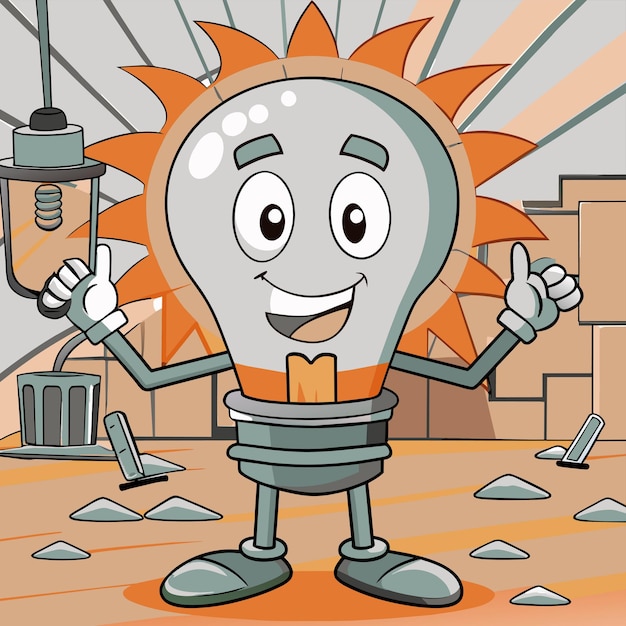 Vector a cartoon of a light bulb with the sun in the background