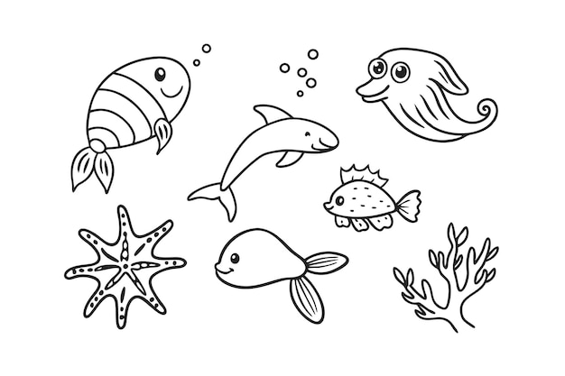 Vector cartoon line art fish