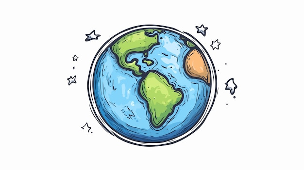 Vector cartoon line drawing of planet earth detailed illustration