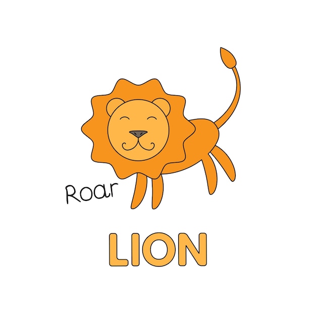 Cartoon lion flashcard Vector illustration for children education