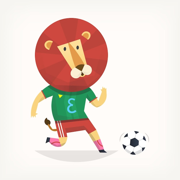 Cartoon lion playing football or soccer Isolated vector illustration