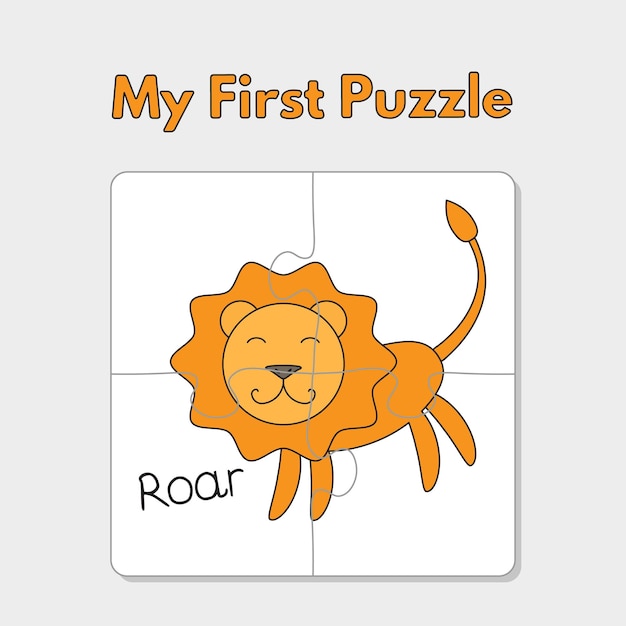 Cartoon Lion Puzzle Template for Children