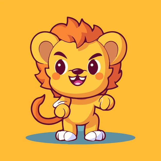 Cartoon lion standing on its hind legs waving its front paws in the air The lion is wearing a crow