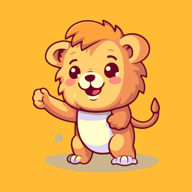 Cartoon lion standing on its hind legs waving its front paws in the air The lion is wearing a crow