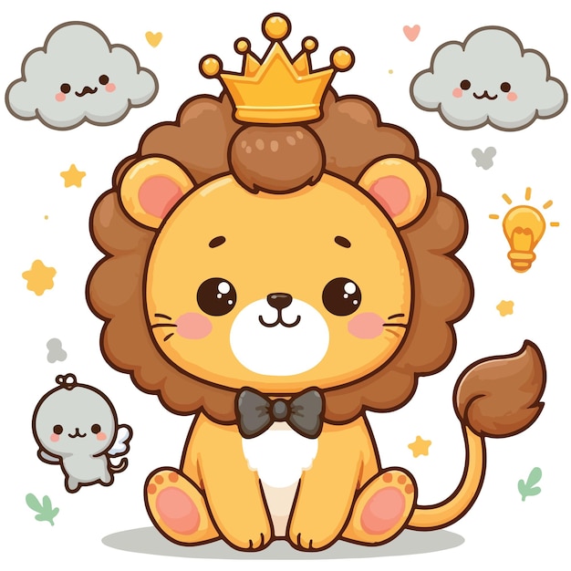 Vector a cartoon of a lion with a crown on its head