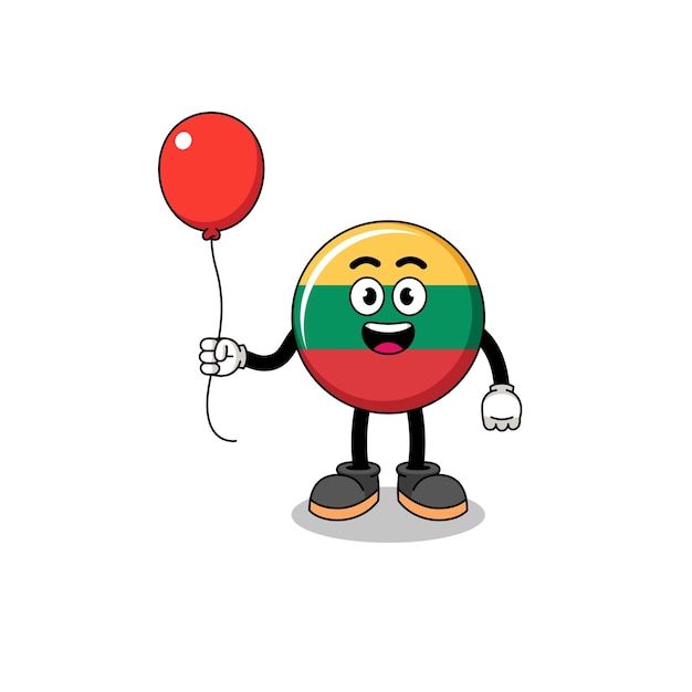 Cartoon of lithuania flag holding a balloon