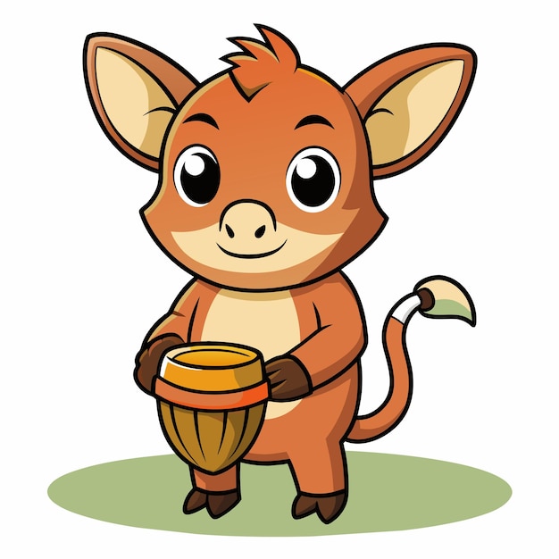 a cartoon of a little animal holding a drum and a picture of a brown animal