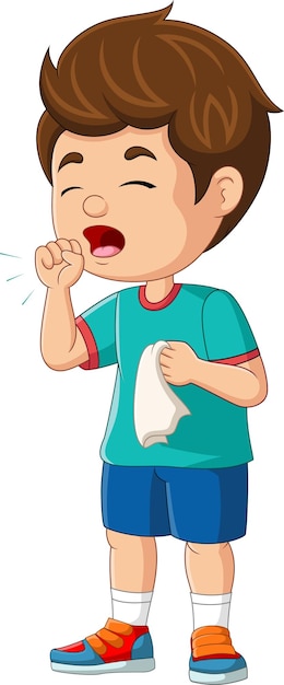 Cartoon little boy coughing on white background