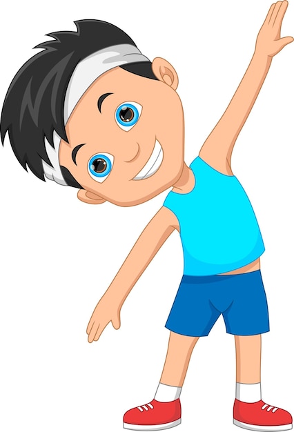 cartoon little boy exercising on white background