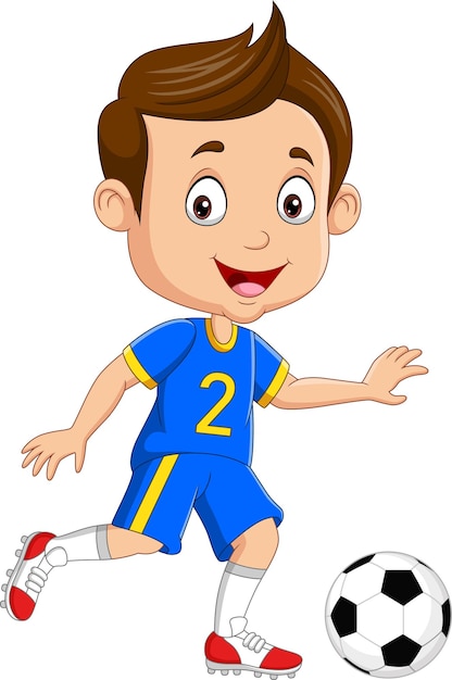 Cartoon little boy playing a football