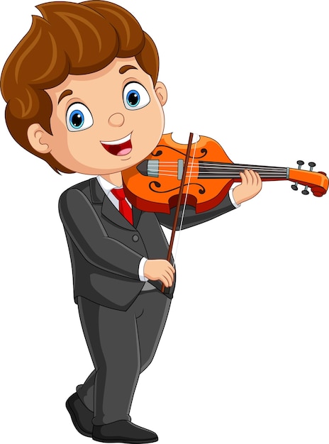 Cartoon little boy playing a violin