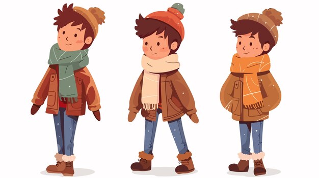 Vector cartoon little boy in winter clothes flat vector isolated