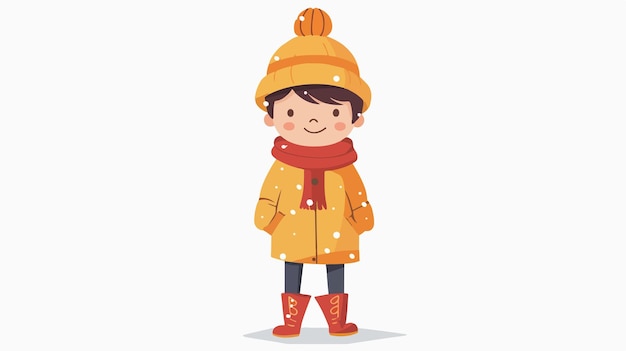 Cartoon Little Boy in Winter Clothes Flat Vector Isolated