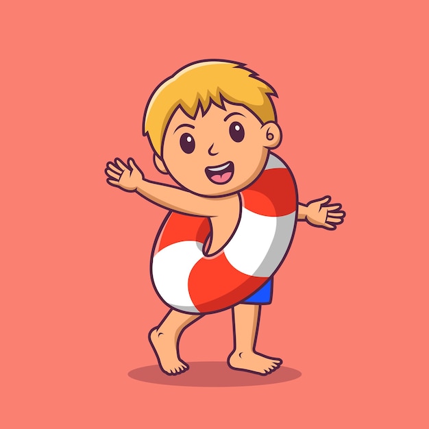 Cartoon little boy with inflatable ring