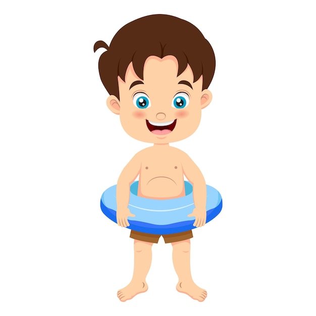 Cartoon little boy with inflatable ring