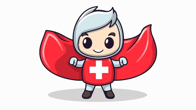 Vector a cartoon of a little boy with a red cape and a white cross