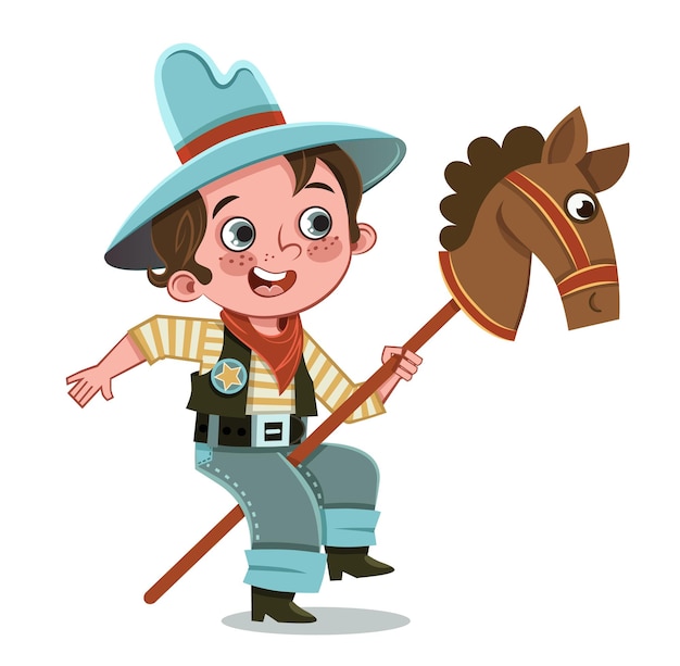 Cartoon little boys cowboy game  illustration