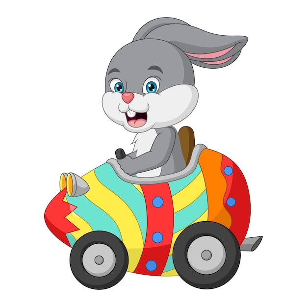 Cartoon little bunny driving easter car egg