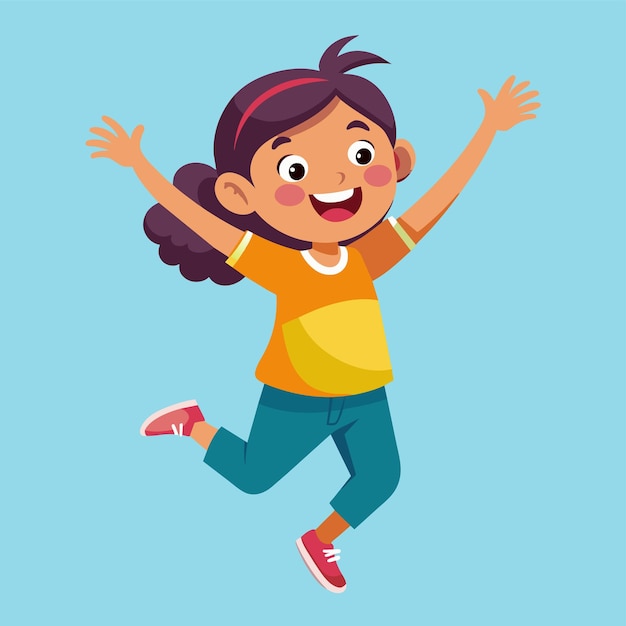 Vector a cartoon of a little girl jumping in the air with arms raised