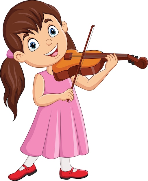 Cartoon little girl playing a violin