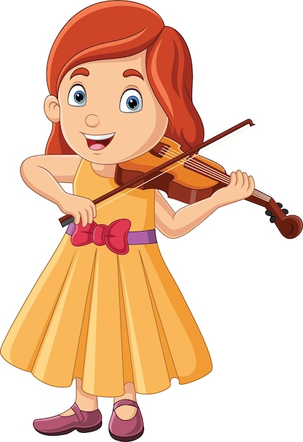 Cartoon little girl playing a violin