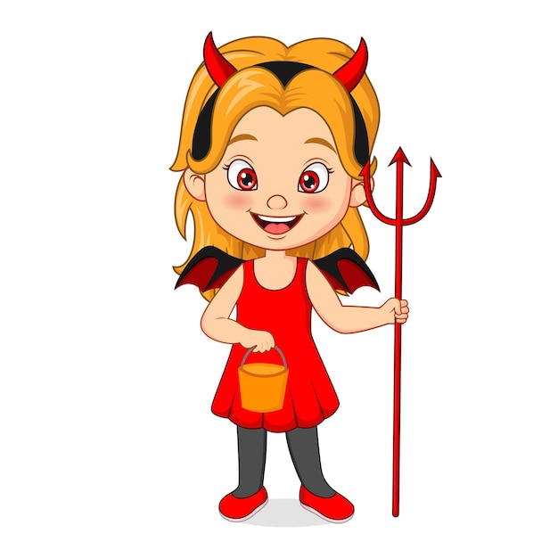 Cartoon little girl wearing halloween devil costume