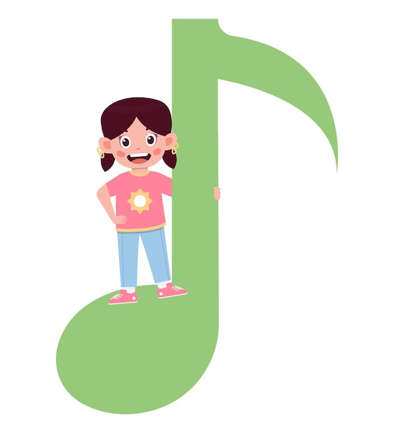 Cartoon little girl with music notes