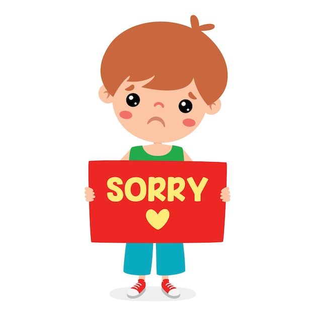 Vector cartoon little kid saying sorry