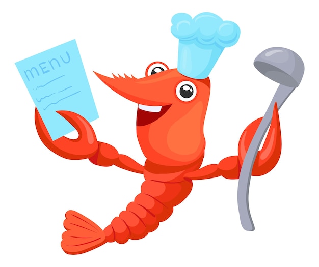 Vector cartoon lobster chef funny seafood restaurant mascot isolated on white background