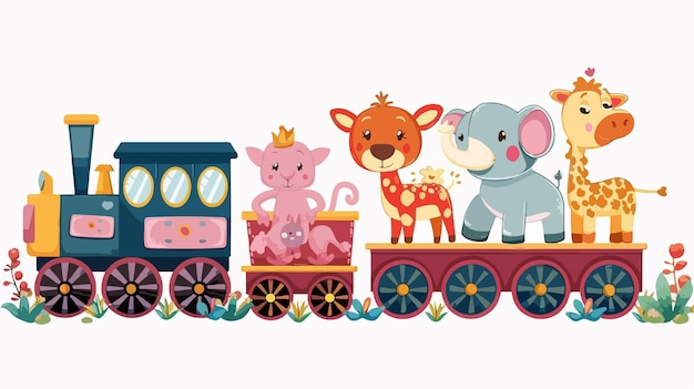 Cartoon Locomotive with Cute Animals Print