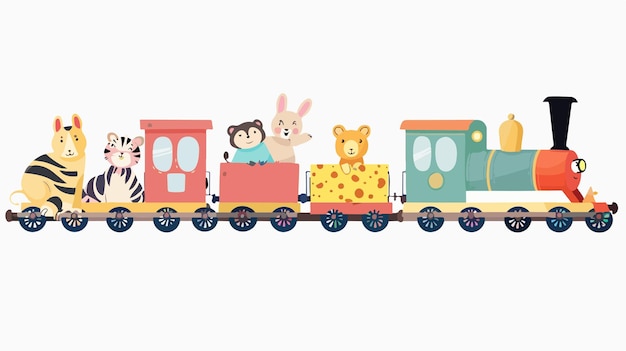 Cartoon Locomotive with Cute Animals Print