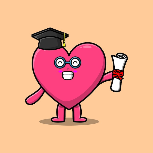 Cartoon lovely heart student on graduation day