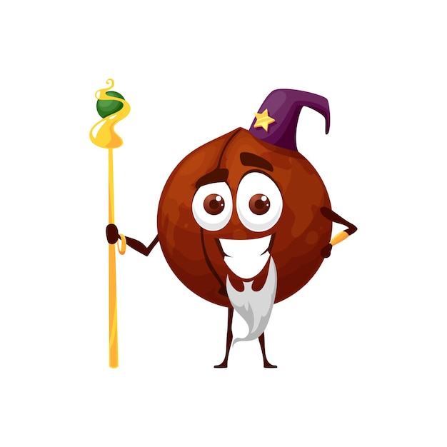 Cartoon macadamia nut character with magic wand