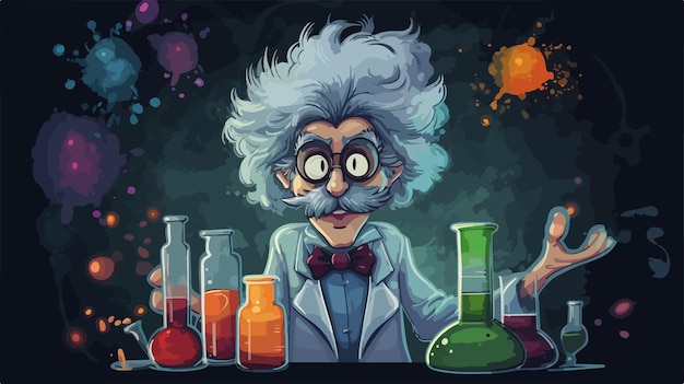 Cartoon Mad Scientist Creating Chaos in Laboratory